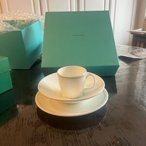 Tiffany & Co. White and Silver Espresso Cup and Saucer